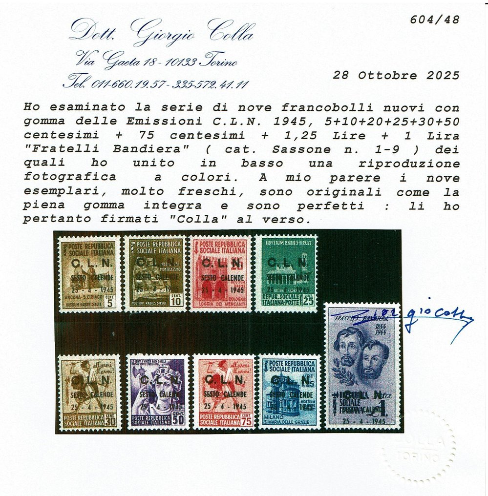 意大利王国 1945 - C. L. N. Sesto Calende Rarità MNH - Sassone 1/9 #2.1