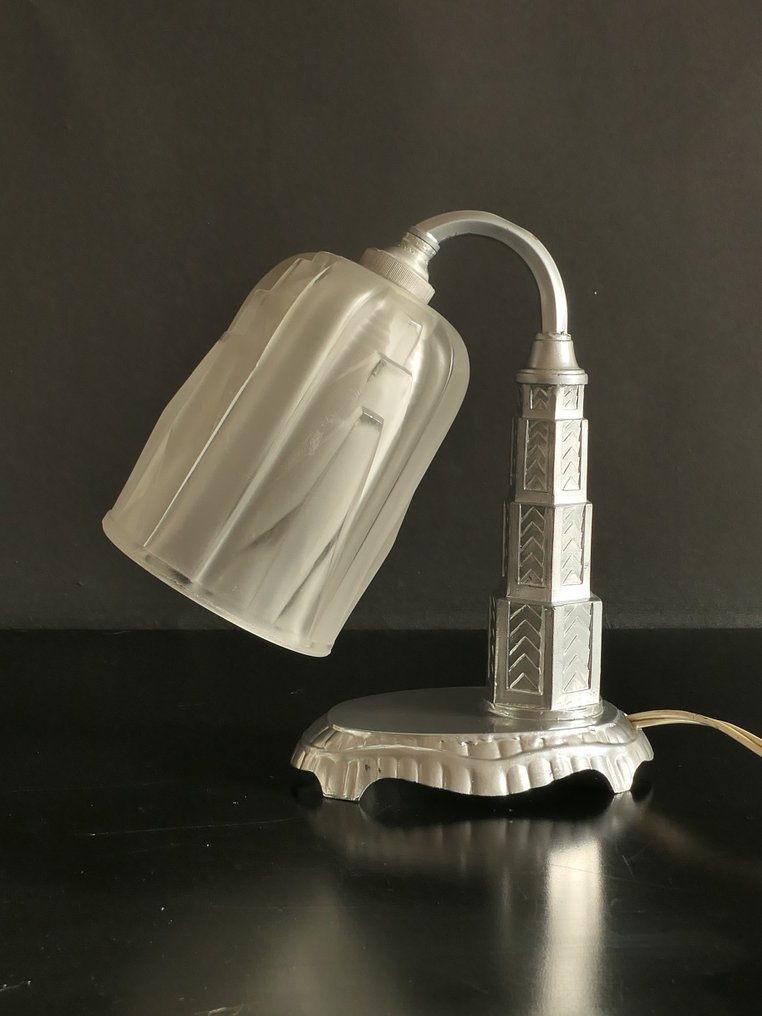 Muller Frères Luneville - Table lamp - Building - Régule and frosted glass - Art Deco #4.3