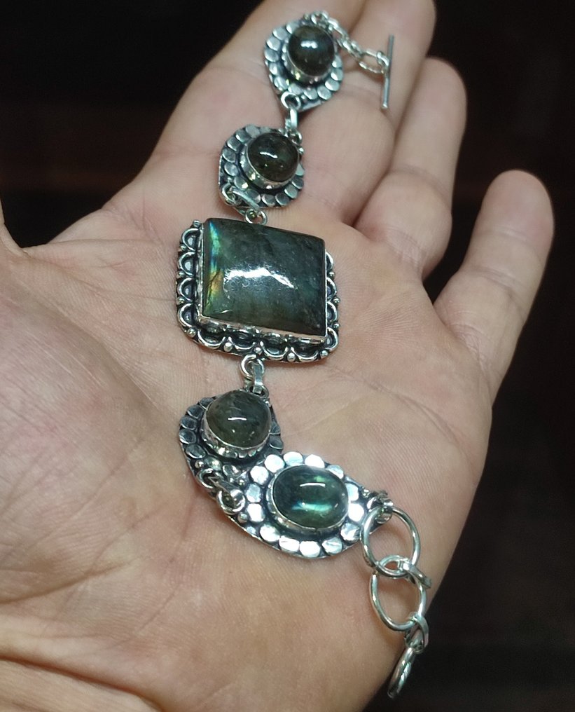 无底价 精美一级拉长石手工925银手链 - 手镯 #3.2