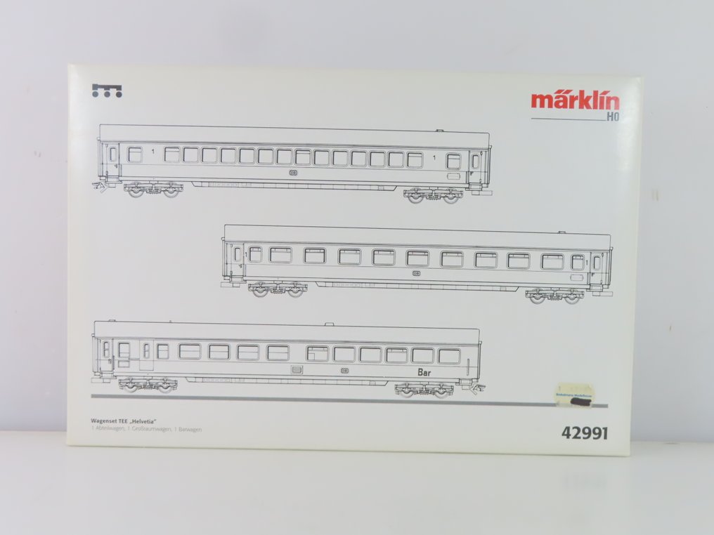 Märklin H0 - 42991 - Modeltog passagervogn sæt (1) - 3-delte sæt TEE-vogne 'Helvetia' med indvendig belysning - DB #3.2