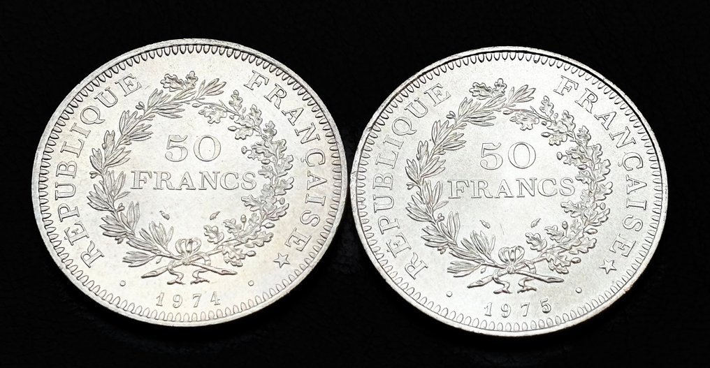 Γαλλία. 50 Francs 1974 e 1975 Hercule (2 Moedas)  (χωρίς τιμή ασφαλείας) #1.0
