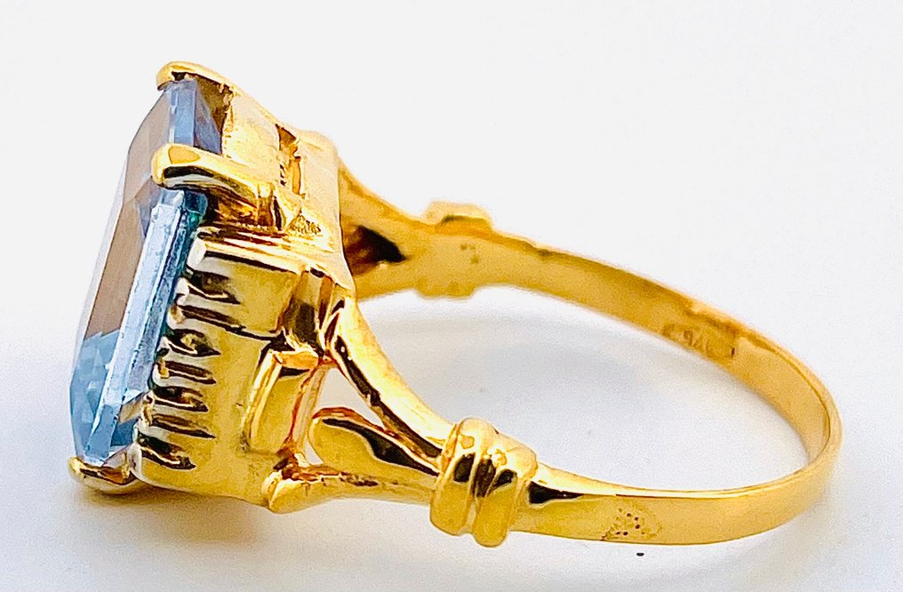 χωρίς τιμή ασφαλείας - Δαχτυλίδι - 9 kt. Κίτρινο χρυσό, Ασημί Ακουαμαρίνης - Σμαράγδι #4.3