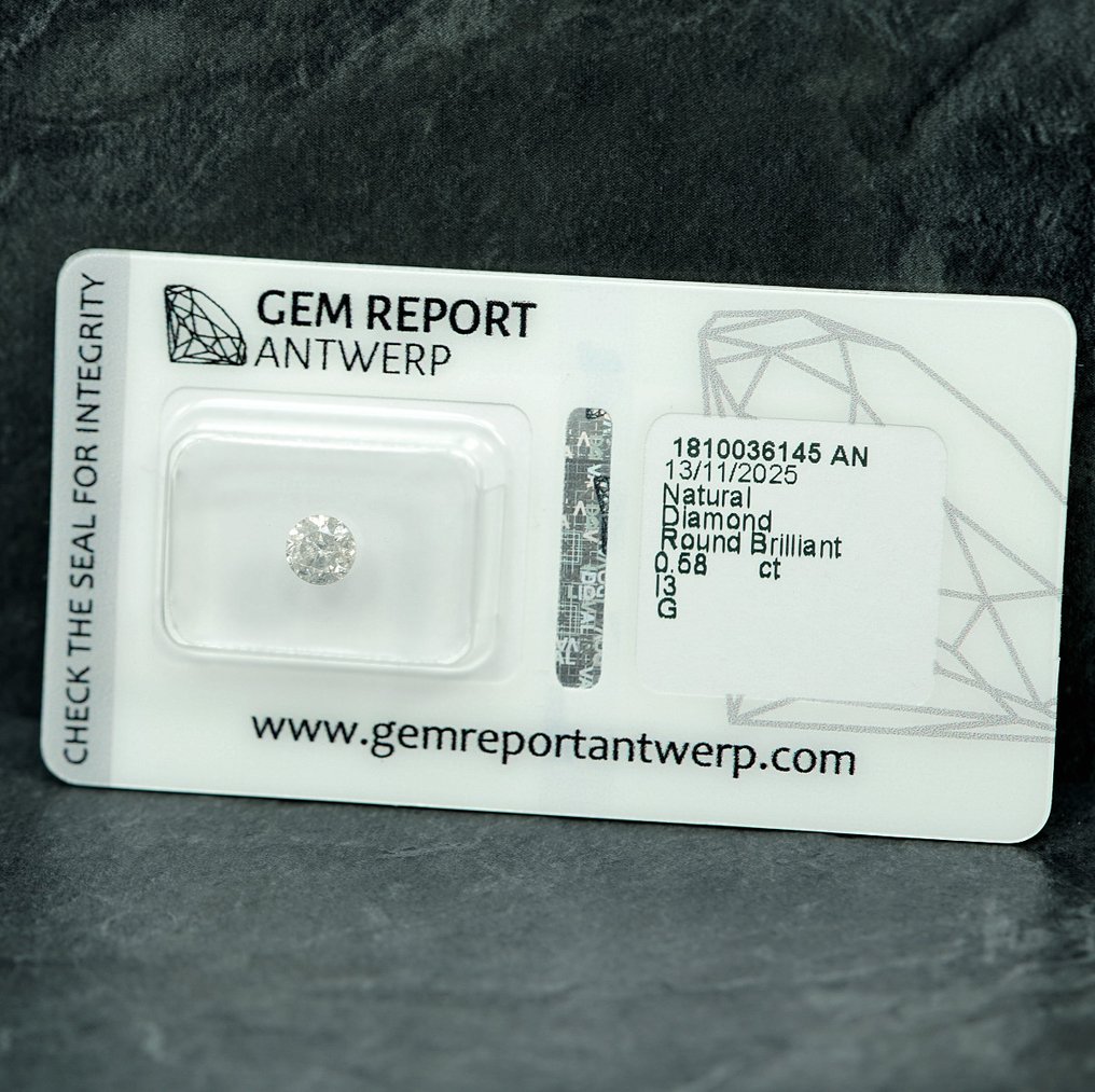 沒有保留價 - 1 pcs 鑽石  (天然)  - 0.58 ct - 圓形 - G - I3 - Gem Report Antwerp (GRA) #3.2