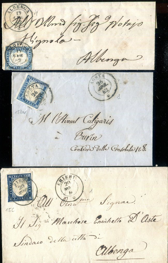 意大利古城邦-撒丁岛 1855/1862 - 撒丁岛的取消与费率 - Sassone 15C, 15Da. #1.0