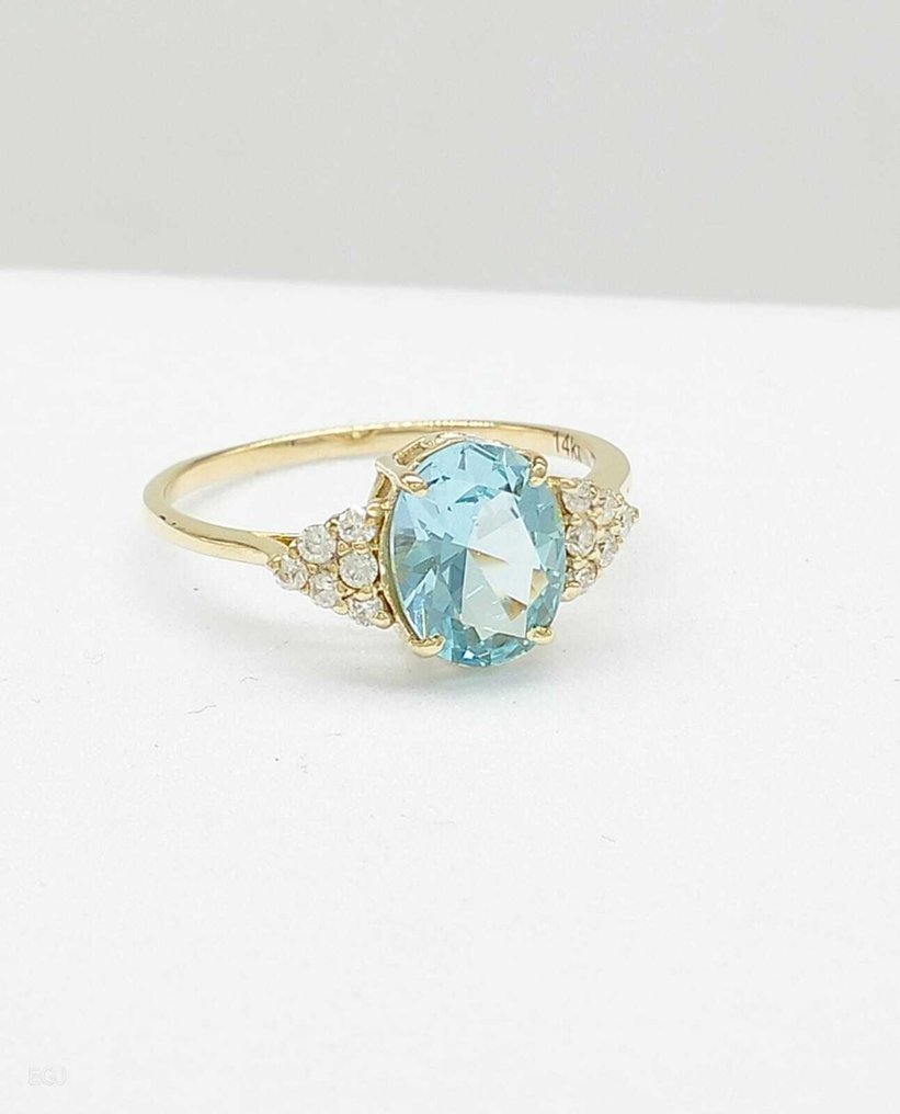 Sans prix de réserve - Bague - 14 carats Or jaune Aigue-marine - Diamant #1.0