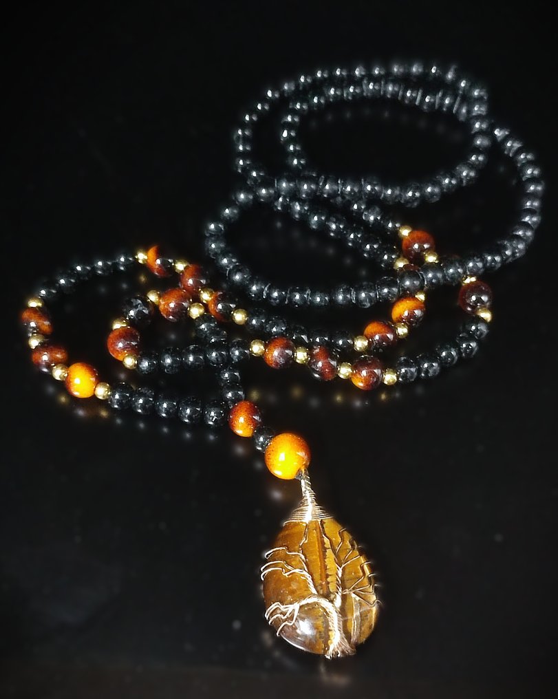 Όμορφο χειροποίητο κολιέ με χρυσό κίτρινο χρώμα και μάτι τίγρη, δωρεάν αποστολή. - Κολιέ κολάρο #4.3