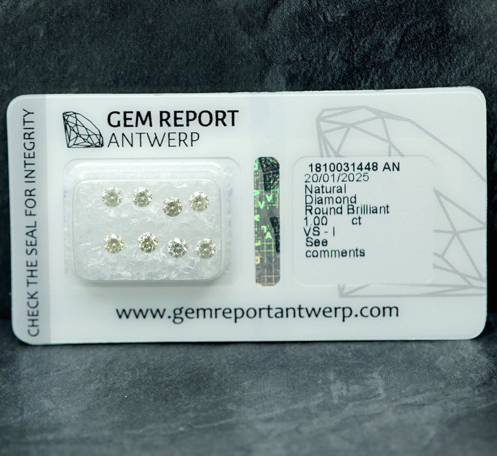 没有保留价 - 8 pcs 钻石  (天然)  - 1.00 ct - 圆形 - VS1 轻微内含一级, I1 内含一级 - 安特卫普宝石报告（GRA） #1.0