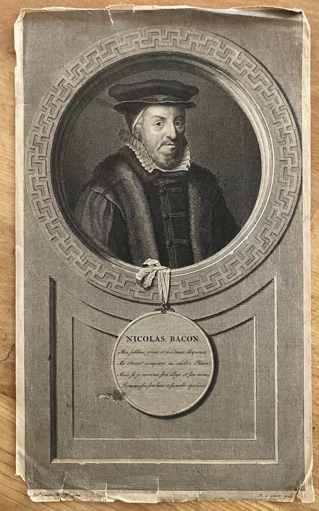 Pieter van Gunst - Nicholas Bacon - Copperplate Portrait - 1700 #1.0