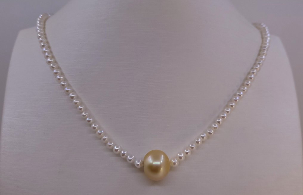 Senza prezzo di riserva - Collana Argento, Perla d'oro South Sea da 13,5 mm #1.0