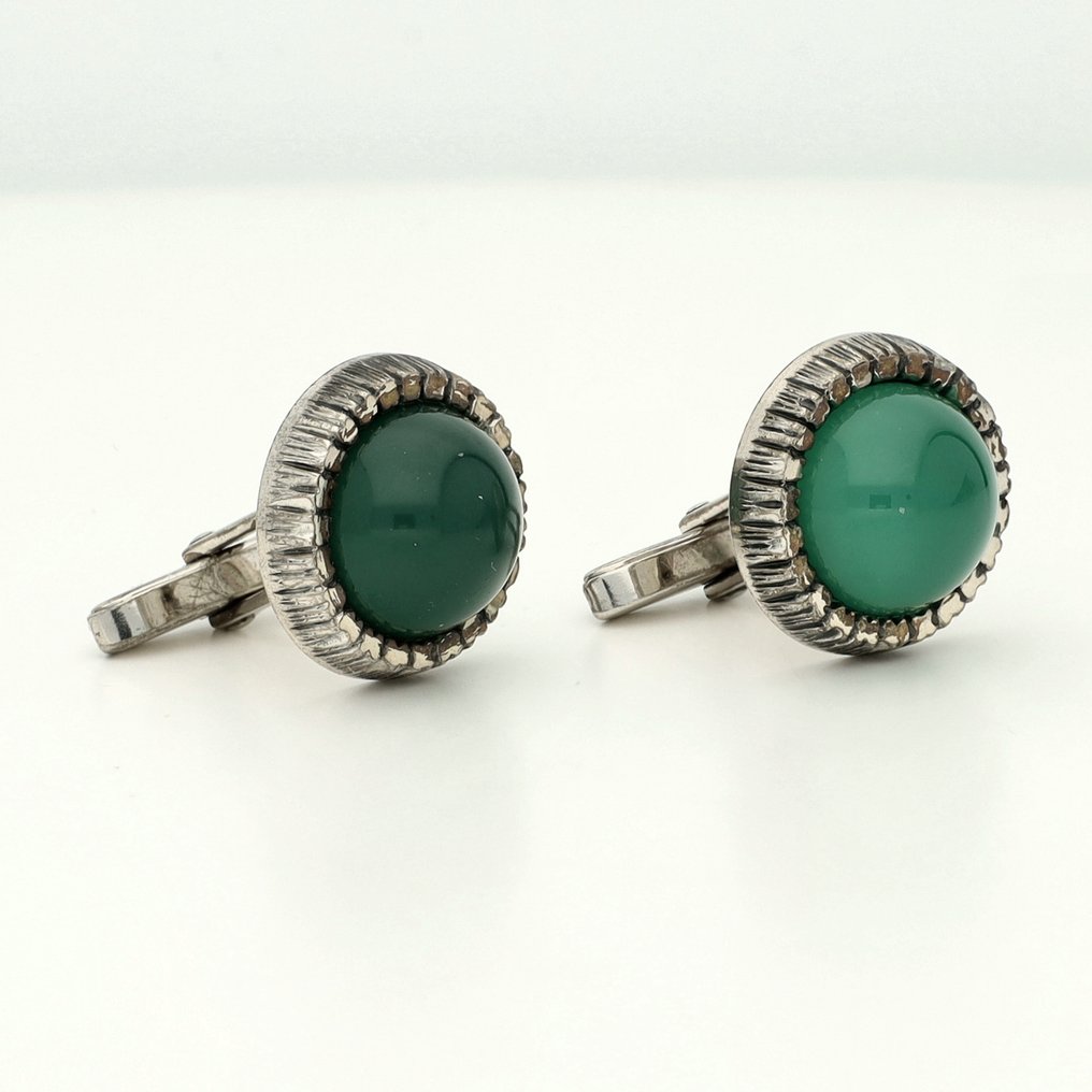 Zonder minimumprijs - Manchetknopen Zilver - Chrysopraas #1.0