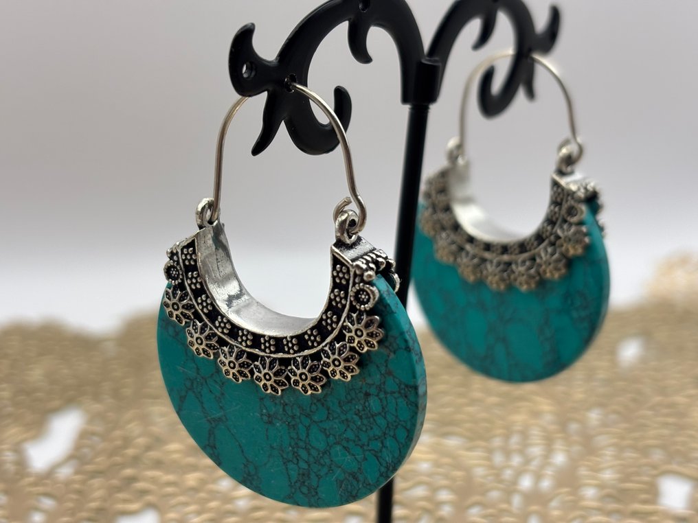 Ασημί επιχρυσωμένα σκουλαρίκια με τιρκουάζ και κρεμαστά. Χωρίς ελάχιστη τιμή!! - Σκουλαρίκια - Χωρίς ελάχιστη τιμή! #2.1