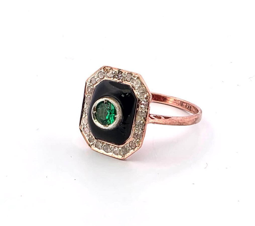 沒有保留價 - 戒指 - 9 節 玫瑰金, 銀 祖母綠 - 鉆石 #1.0