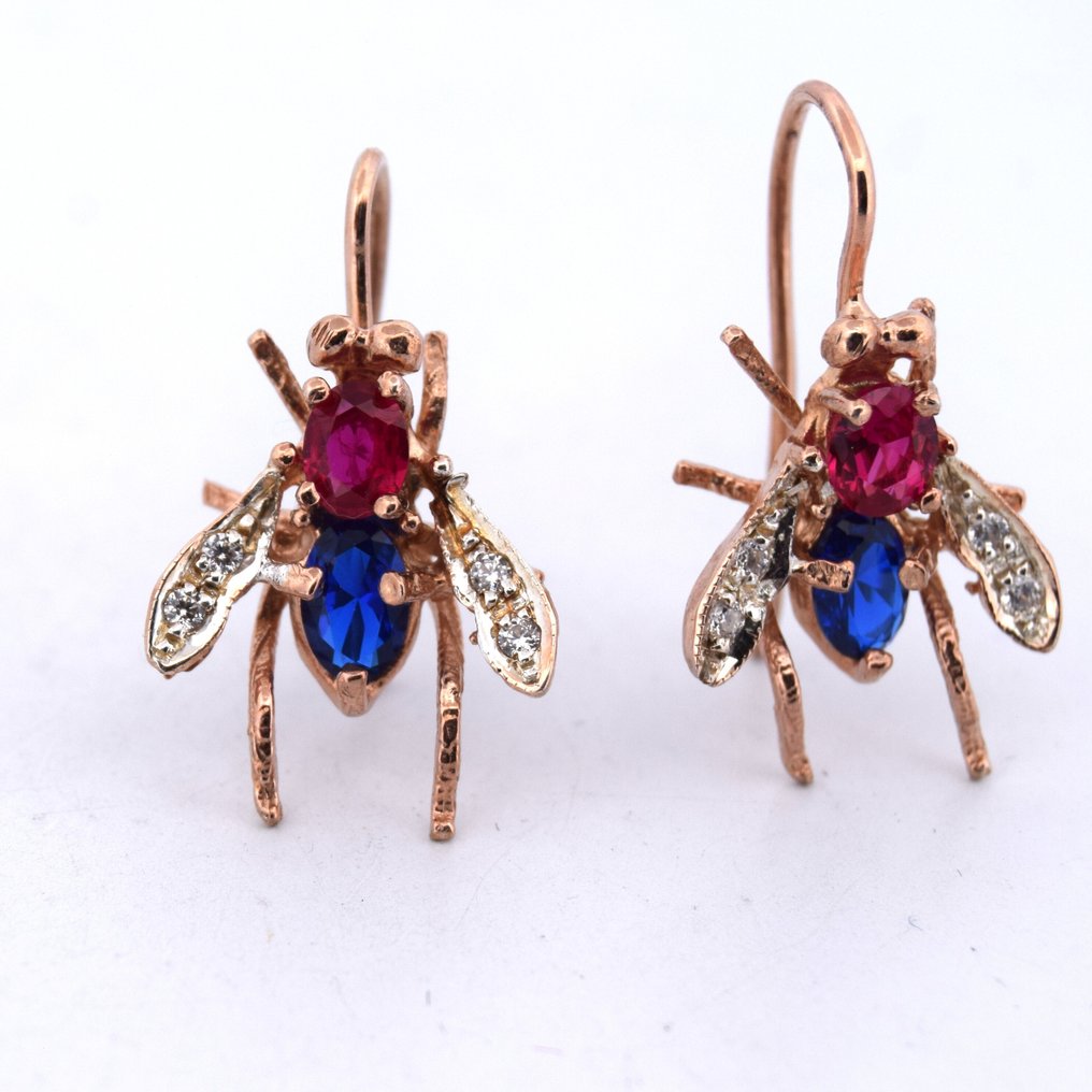 没有保留价 - 耳环 - 9 kt. 玫瑰金 - 1.90ct. tw. 红宝石 - 钻石 - MOSCA #2.1