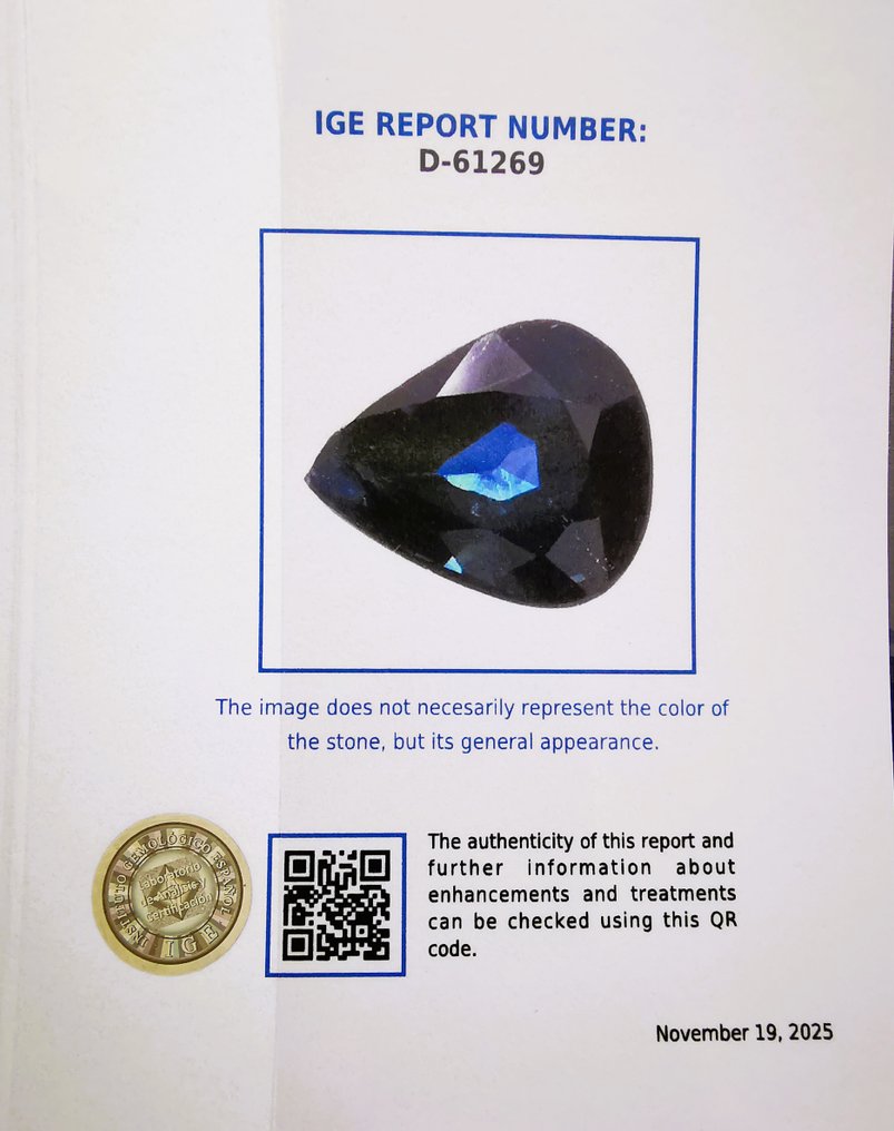 Sem preço de reserva - 1 pcs  Azul Safira  - 2.59 ct - Instituto Gemólogico Español (IGE) - Tailândia / Calor #3.2