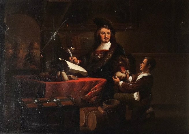 Rembrandt Van Rijn (1606-1669), Nello stile di (after) - The Gold Weigher Oil on Copper #1.0