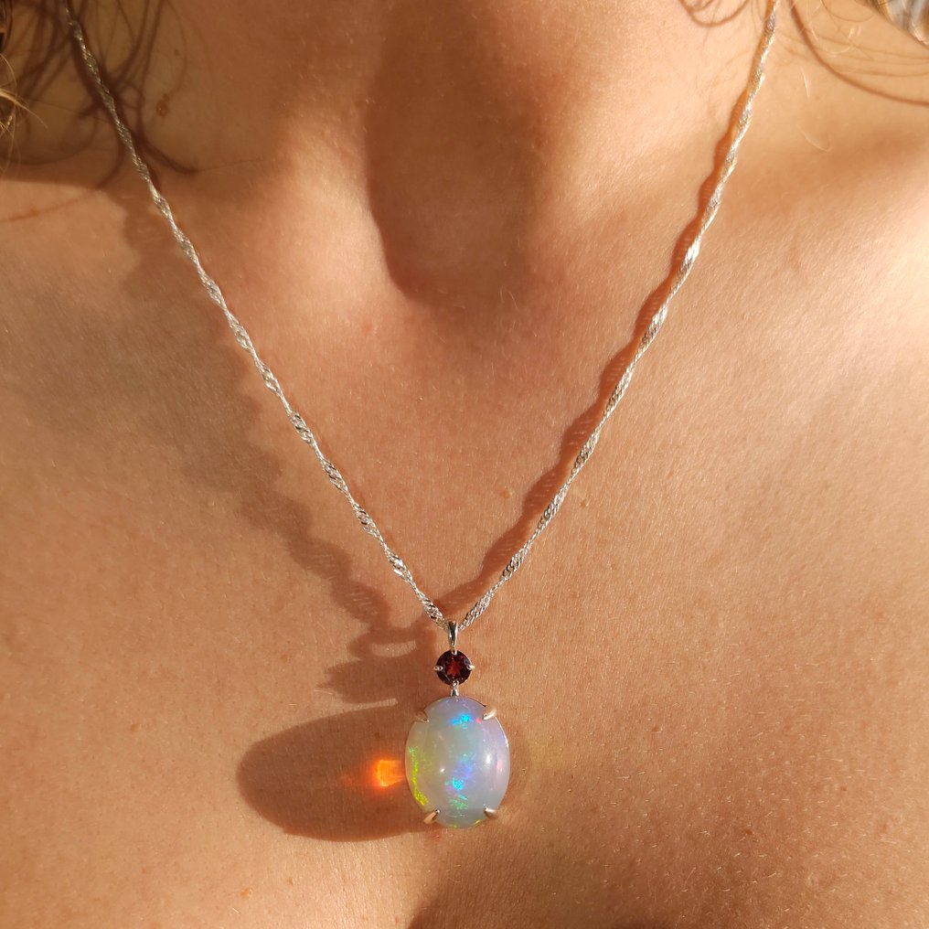 蛋白石 - 银 - 吊坠 - 极佳 #3.2