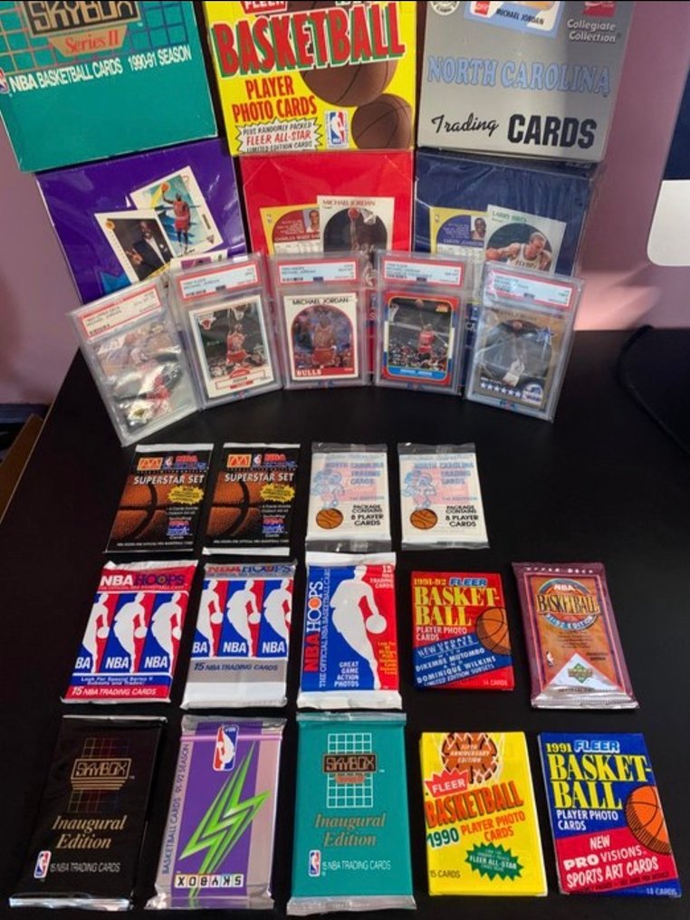 Fleer - 14 Booster pack - 1989,90,91,92,93 Fleer, NBA Hoops, Skybox, Collegiate collection, Topps MICHAEL JORDAN, Larry Bird, #1.0