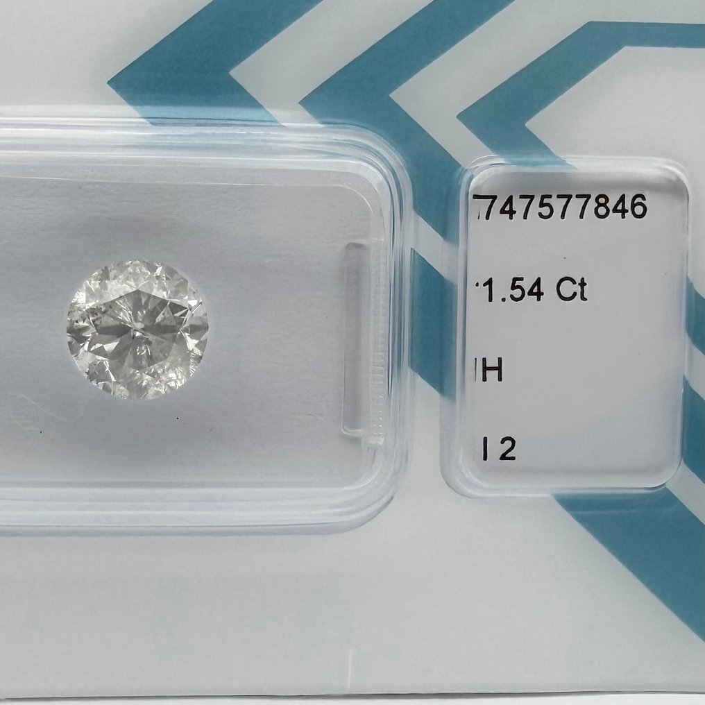 No reserve price - 1 pcs Diamond  (Natural)  - 1.54 ct - Round - H - I2 - International Gemological Institute (IGI) #1.0