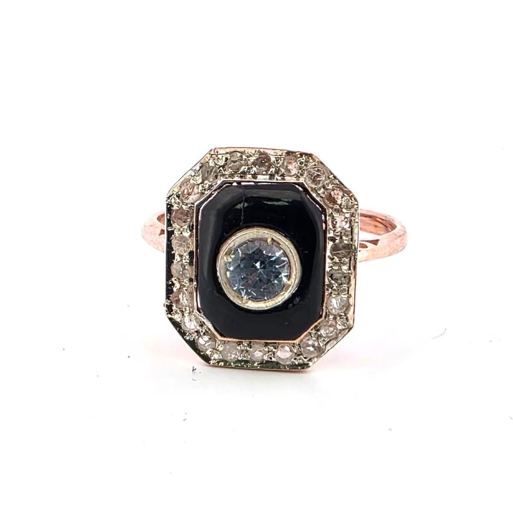 Ingen mindstepris - Ring - 9 kt. Rosaguld, Sølv Topas - Diamant #1.0