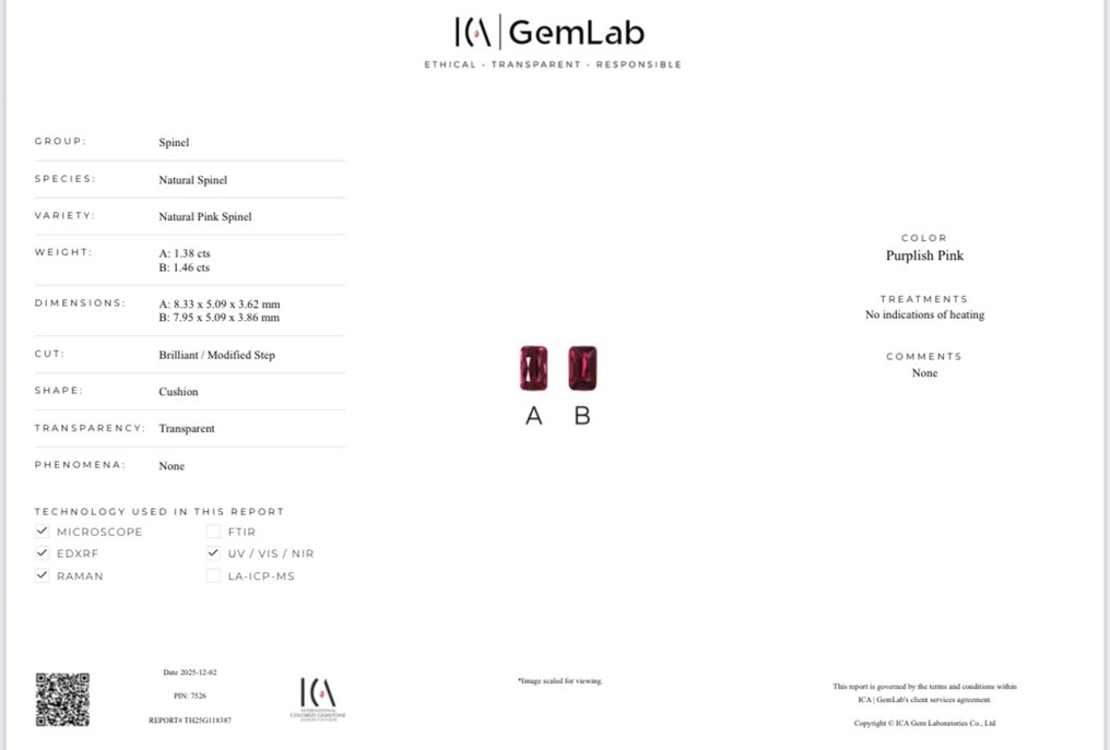 没有保留价 - 2 pcs  尖晶石  - 2.84 ct - 国际有色宝石协会（ICA GemLab） - 不匹配的表扬对 #3.2