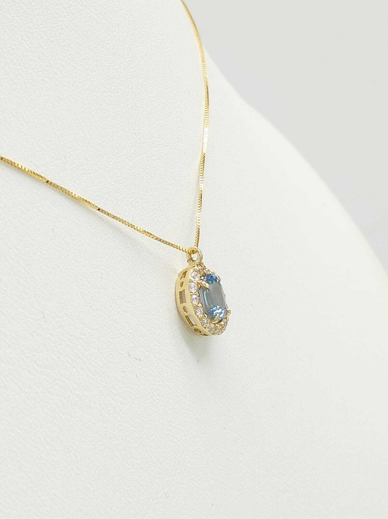 Sans prix de réserve - Collier - 14 carats Or jaune Aigue-marine - Diamant #2.1