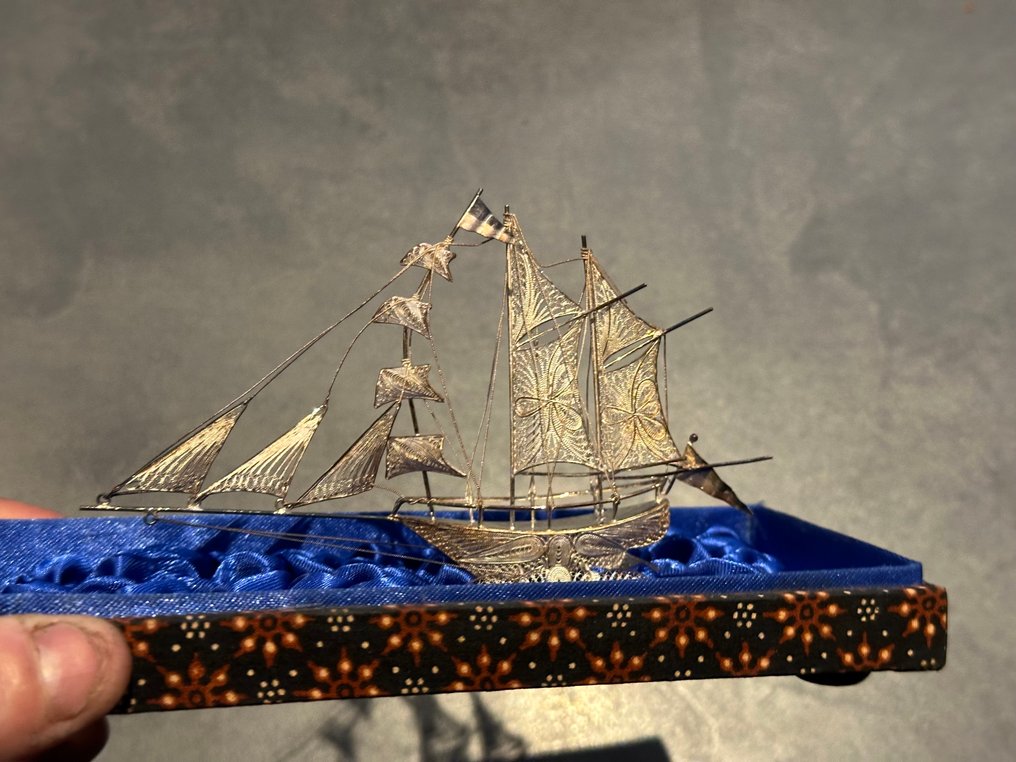 Unknown - 微型小雕像 - Filigraan zeilschip - 銀, 金屬 #4.3