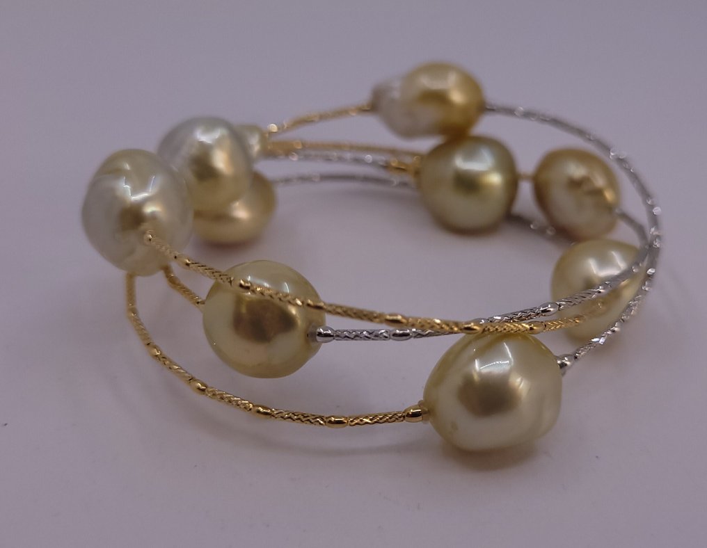 手鈪 - 18 克拉 黃金, 白金, 黄金南海珍珠 #1.0