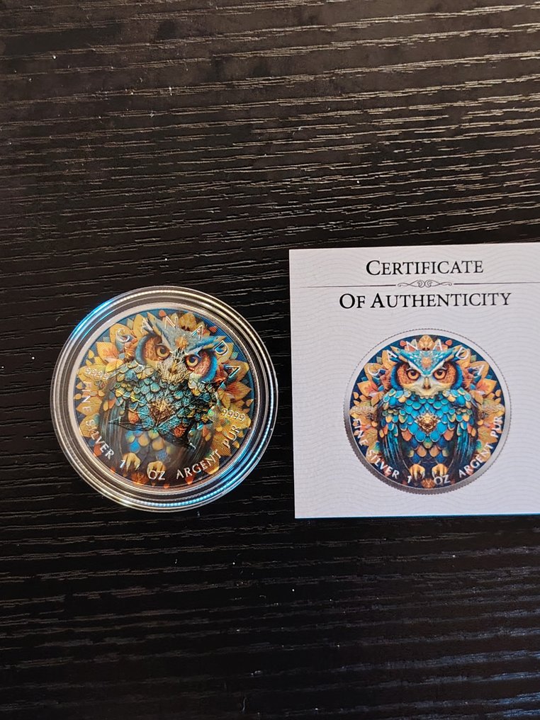 加拿大. 5 Dollars 2025  Gufo mandala rotondo colorato  (没有保留价) #1.0