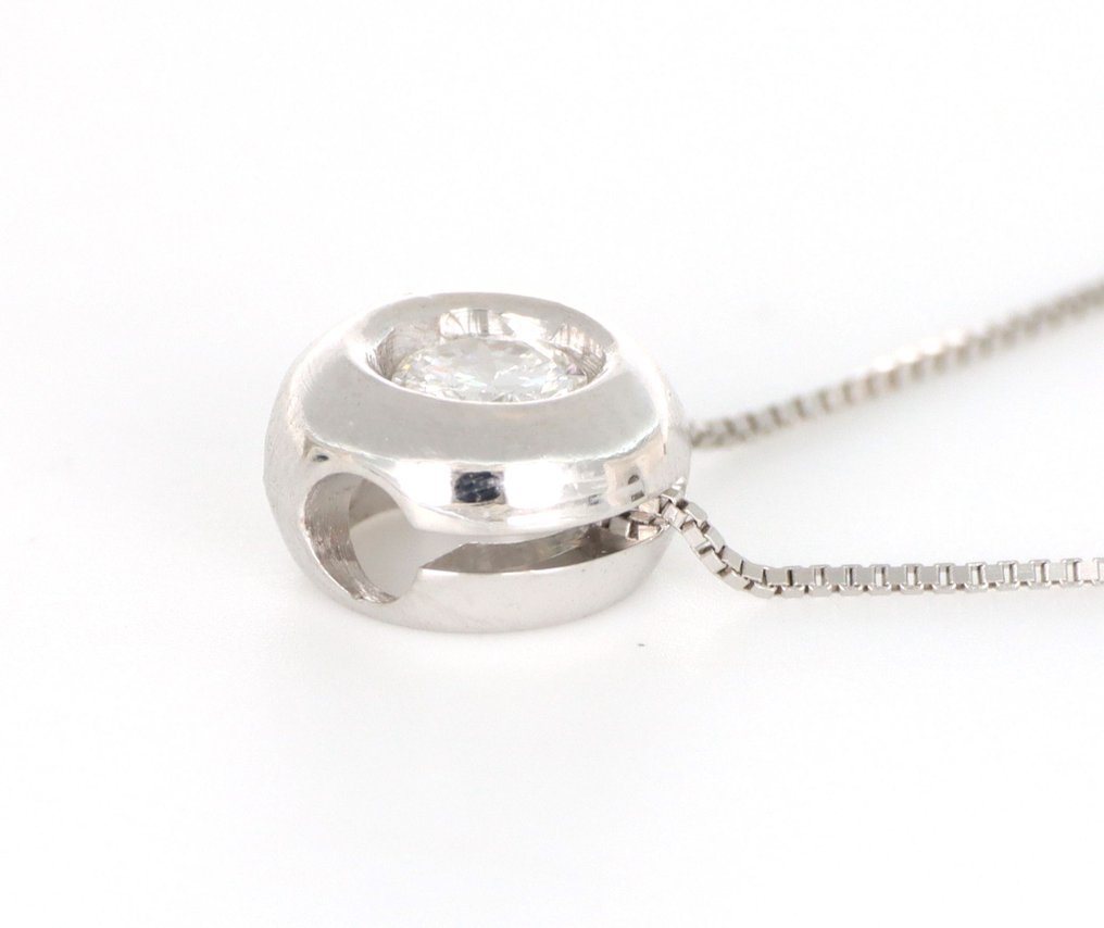 没有保留价 - 吊坠项链 - 18K包金 白金 -  0.10ct. tw. 钻石 (天然)  #2.1