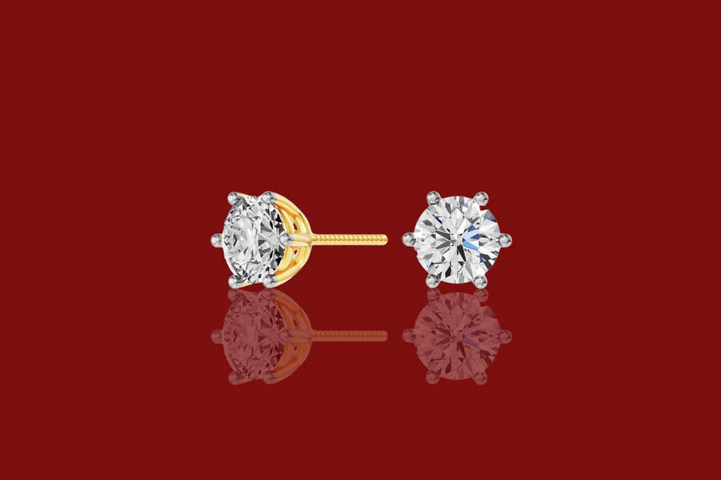 耳環 - 14 克拉 黃金 -  2.50ct. tw. 鉆石 (實驗室培育) #4.3