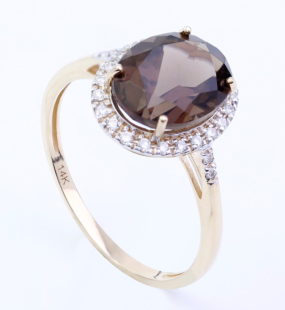 Sans prix de réserve - Bague - 14 carats Or jaune Topaze - Diamant - US-7 #1.0