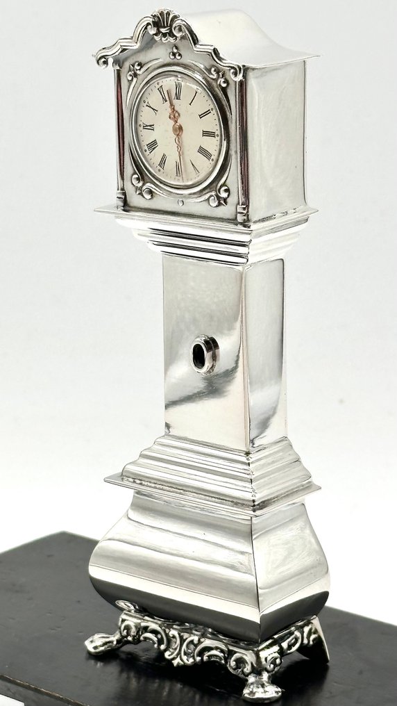 No reserve-Zeer grote en zware handgemaakte zilveren miniatuur Staande Klok - Miniature figurine - H.Hooijkaas Schoonhoven 1970 - Silver #1.0