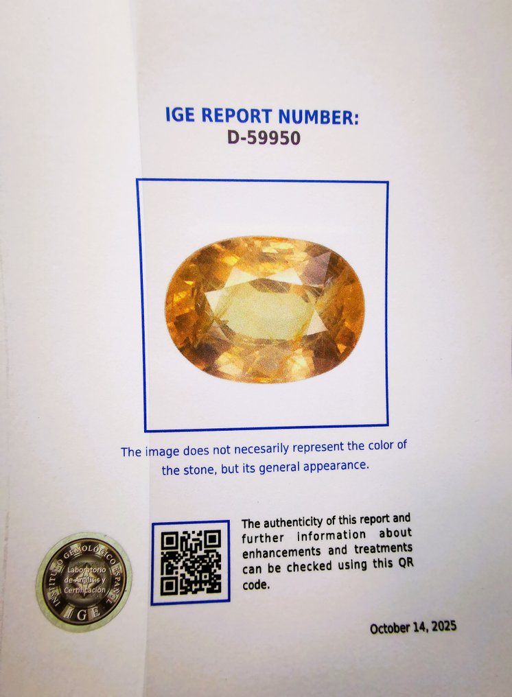 No reserve price - 1 pcs  Yellow Sapphire  - 4.05 ct - Instituto Gemólogico Español (IGE) #3.2