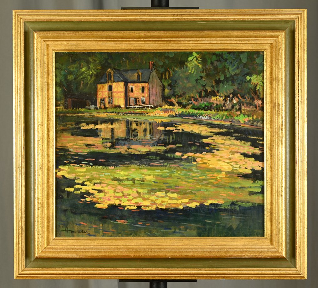 Albert Malet (1905-1986) - La maison à colombages avec un étang #2.1