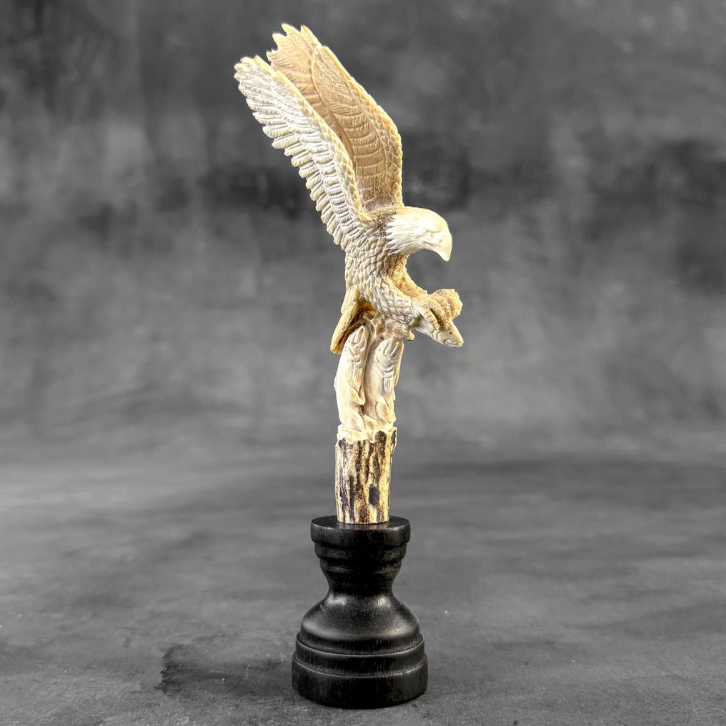 Utskjæring, NO RESERVE PRICE - Stunning salmon hunting Eagle Carving from a deer antler - 19 cm - Elggevir, Tre - 2025 #3.2