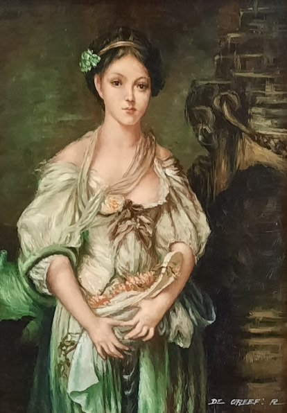 R. De Greef (XX) - Meisje met bloemen uit de gebroken kruik #1.0