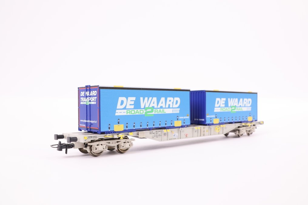Roco H0 - 76931 - Modeltog godsvogn (1) - Containerwagon med 'De Waard' skiftebakker - AAE #4.3