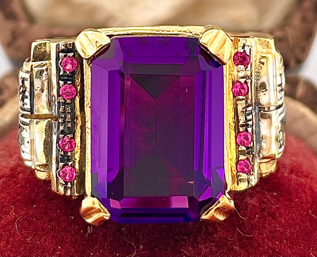 No reserve price - Ring - 9 kt. Yellow gold, Silver Amethyst - Ruby #1.0