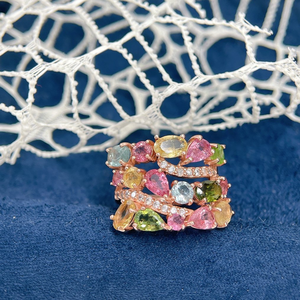 ***ΧΩΡΙΣ ΚΡΑΤΗΣΗ*** Δαχτυλίδι με Τουρμαλίνη σε ροζ επιχρυσωμένο ασήμι – Πολύχρωμες πολύτιμες πέτρες 6 καρατίων- 6 g - (1) #4.3