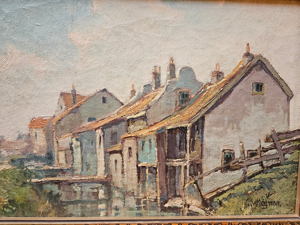 Gerard Wiegman (1875-1964) - Schitterend Hollands impressionistisch landschap net dijkhuisjes #4.3