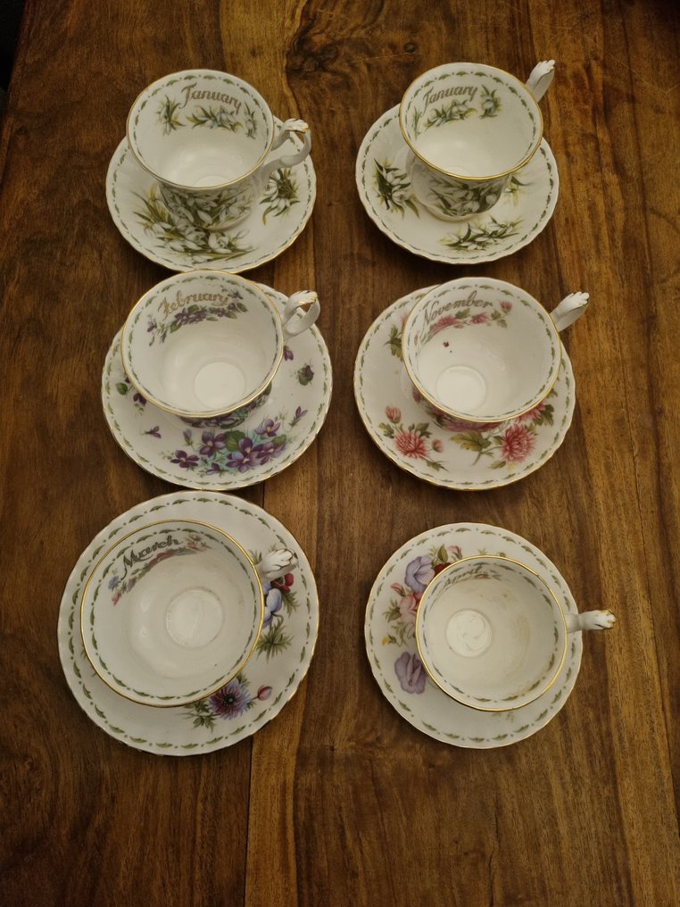 Royal Albert - Coffee set for 6 (6) - Flowers of the Month - Porcelain, Bone #1.0