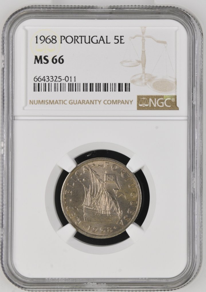 Portugal. Republic. 5 Escudos 1968. NGC MS 66  (No reserve price) #1.0