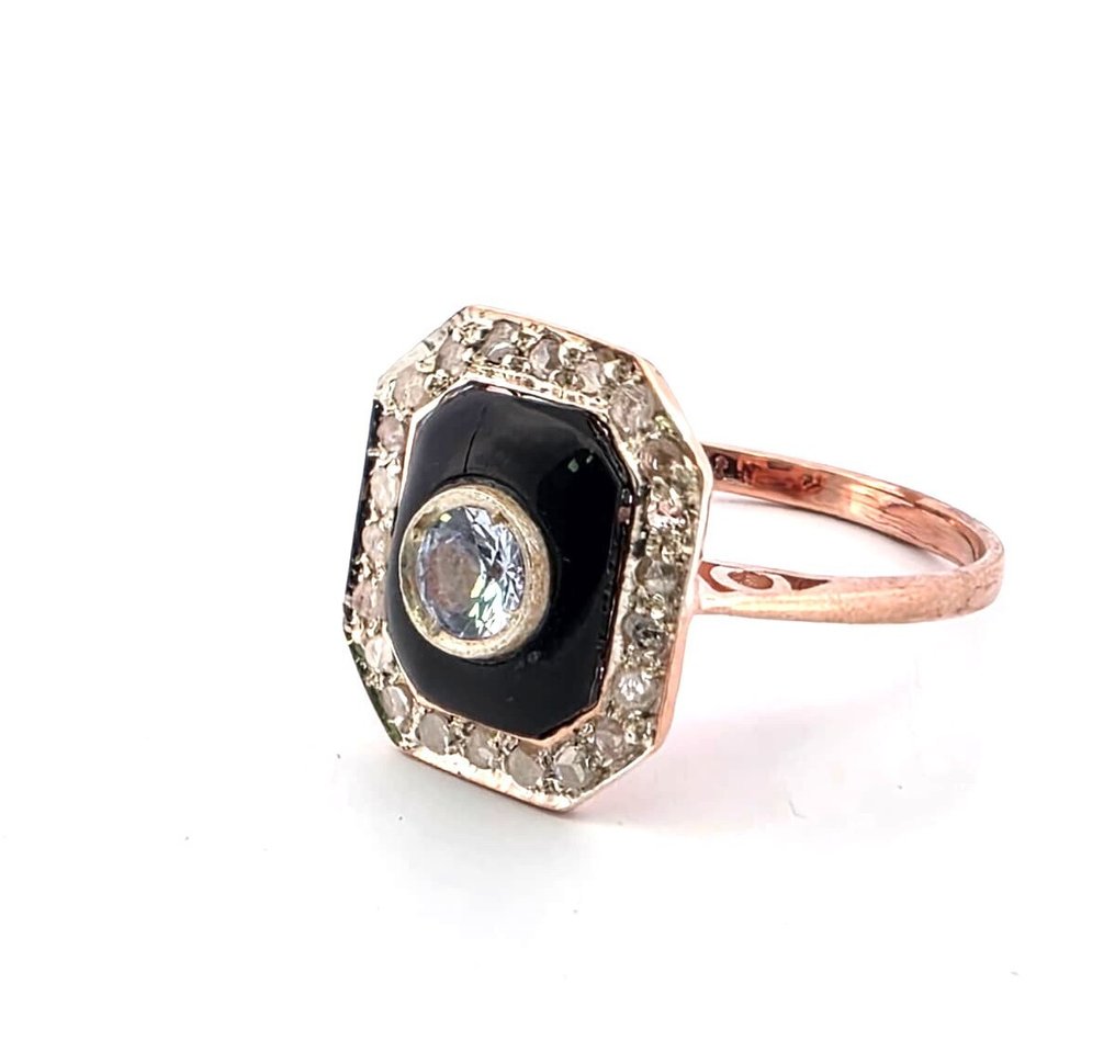 Ingen mindstepris - Ring - 9 kt. Rosaguld, Sølv Topas - Diamant #2.1