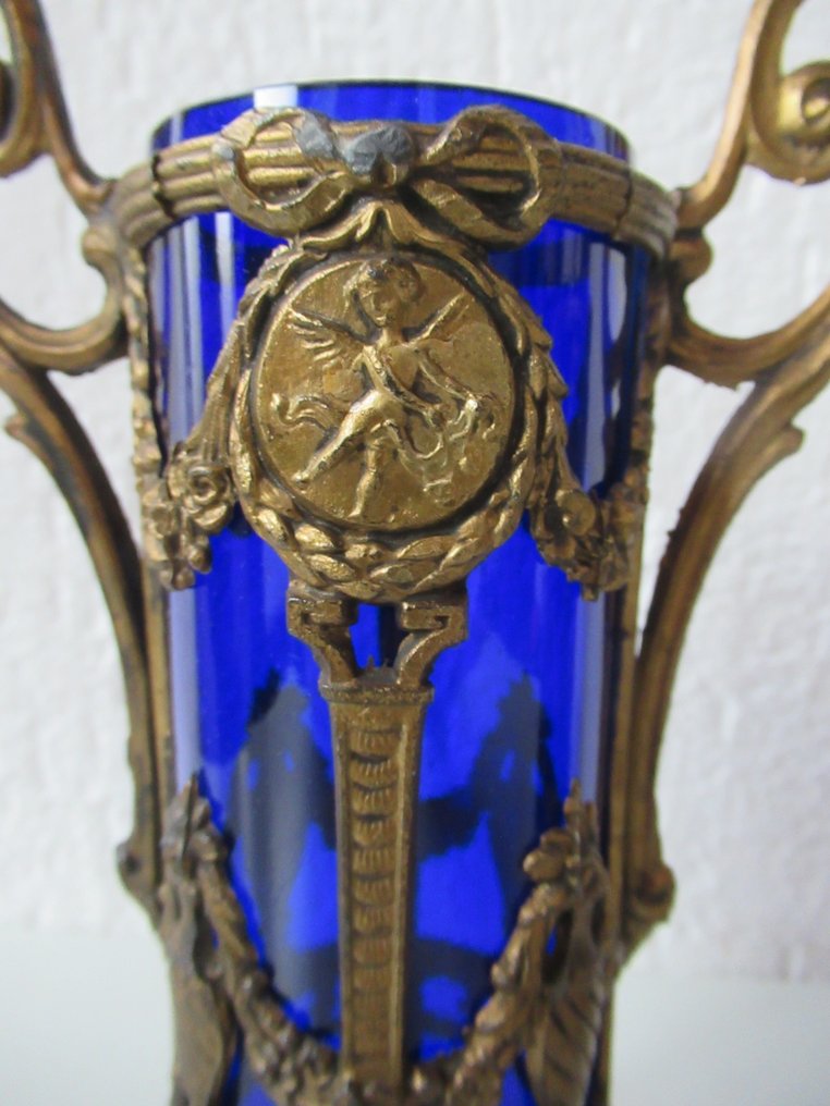 Βάζο (2) -  2 αντίκα βάζα με γυαλί σε μπλε κοβαλτίου  - Γυαλί #2.1