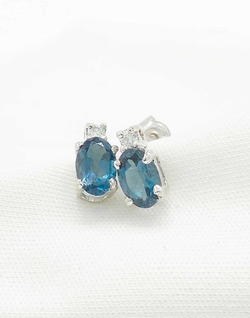 χωρίς τιμή ασφαλείας - Βραδινά σκουλαρίκια - 18 καράτια Λευκός χρυσός Τοπάζιο - Διαμάντι #1.0