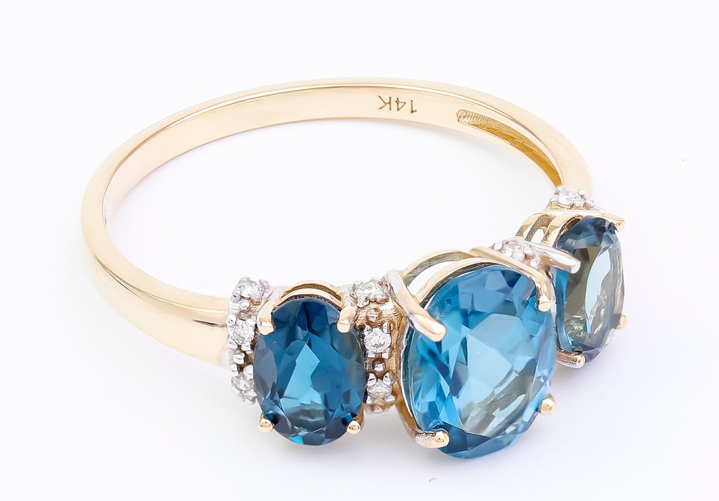 Sans prix de réserve - Bague - 14 carats Or jaune Topaze - Diamant - US-7 #2.1