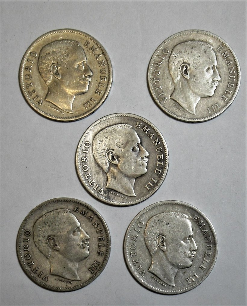 Italy. 1 Lira 1901-1907 (5 coins) #1.0