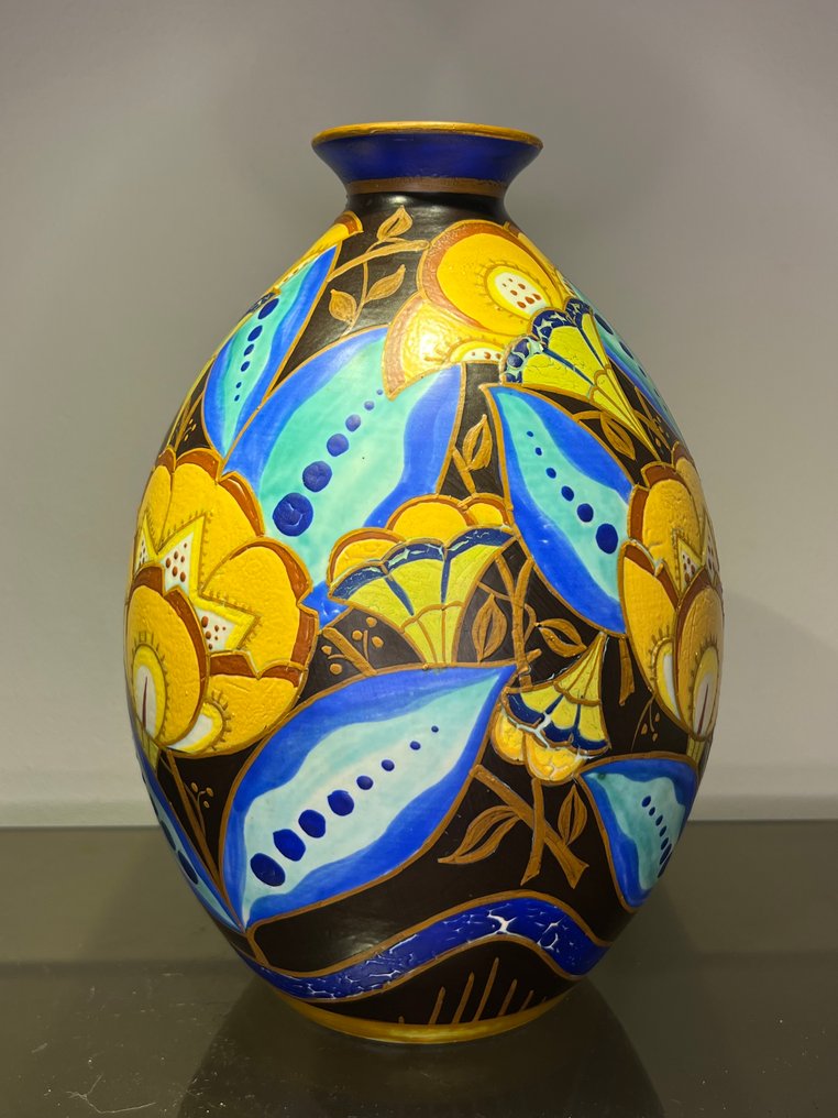 Keramis, Boch Frères, Keramis Boch - Charles Catteau - Βάζο -  Ωοειδές βάζο με διαφανή λαιμό  - Creamware - Μοναδικό Αντικείμενο Δοκιμασία #3.2