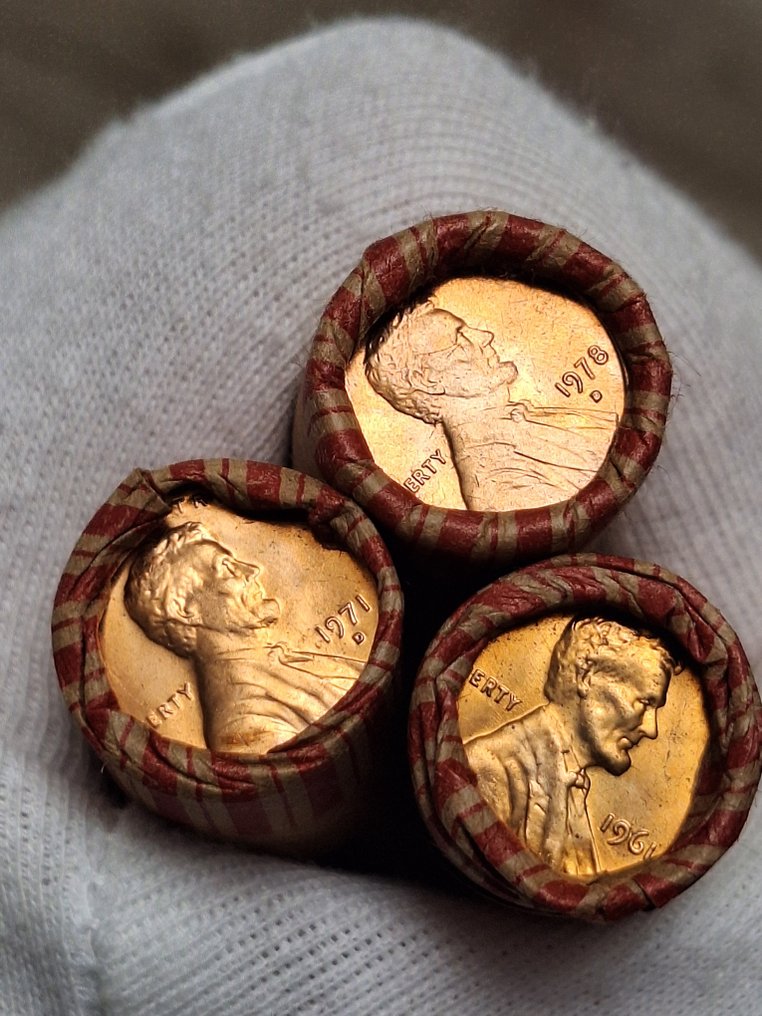 Ηνωμένες Πολιτείες. 3 superb rolls of Uncirculated penny in MS state, 50 coins per roll, 150 coins in total 1960-1978  (χωρίς τιμή ασφαλείας) #1.0