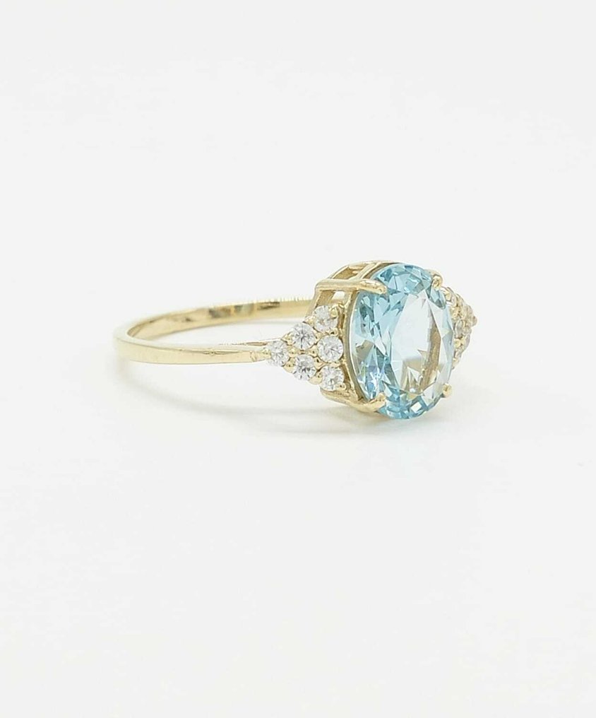 Sans prix de réserve - Bague - 14 carats Or jaune Aigue-marine - Diamant #3.2